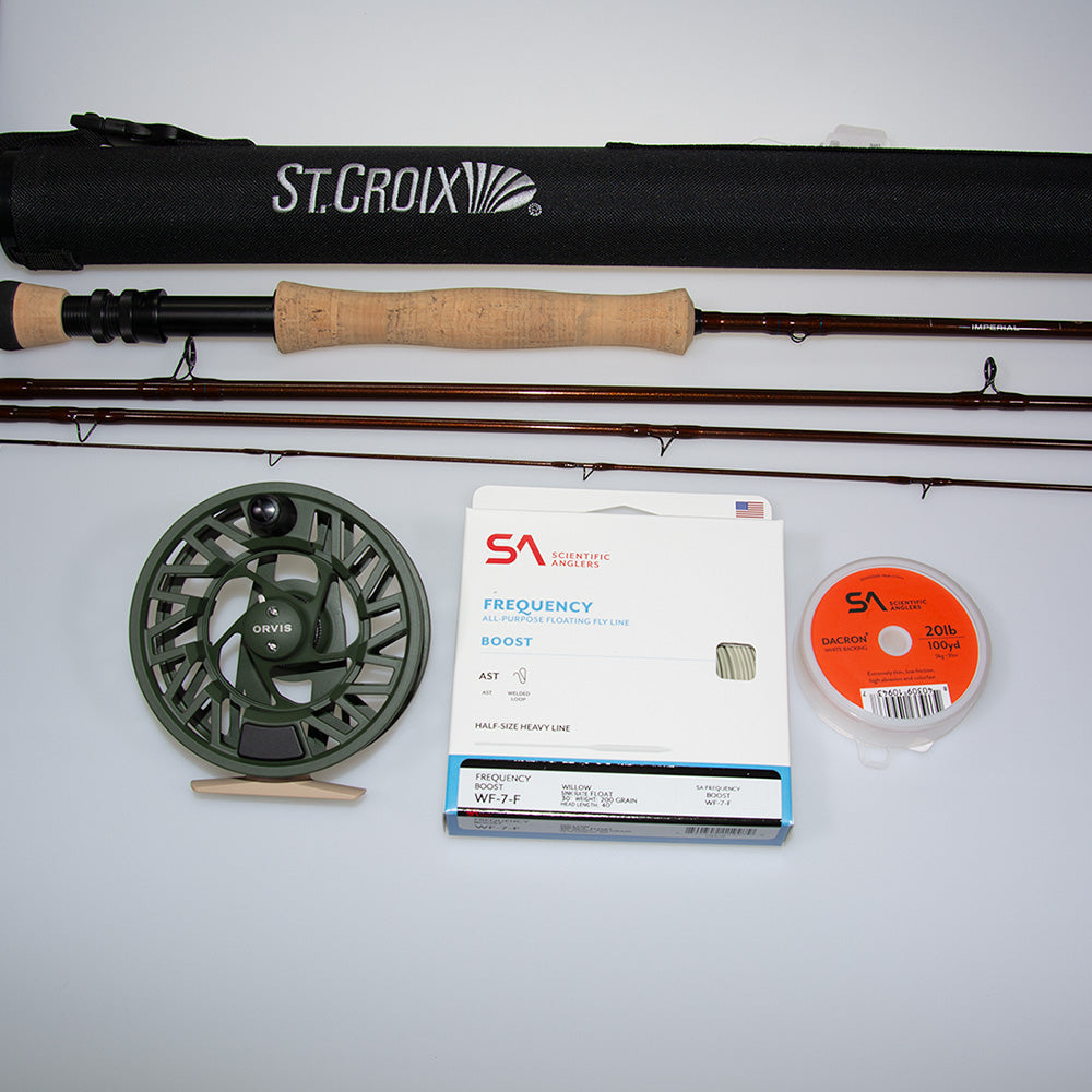 St Croix Imperial 9ft 7weight fly rod and reel outfit with NEW Clearwater IV Reel in dark pine