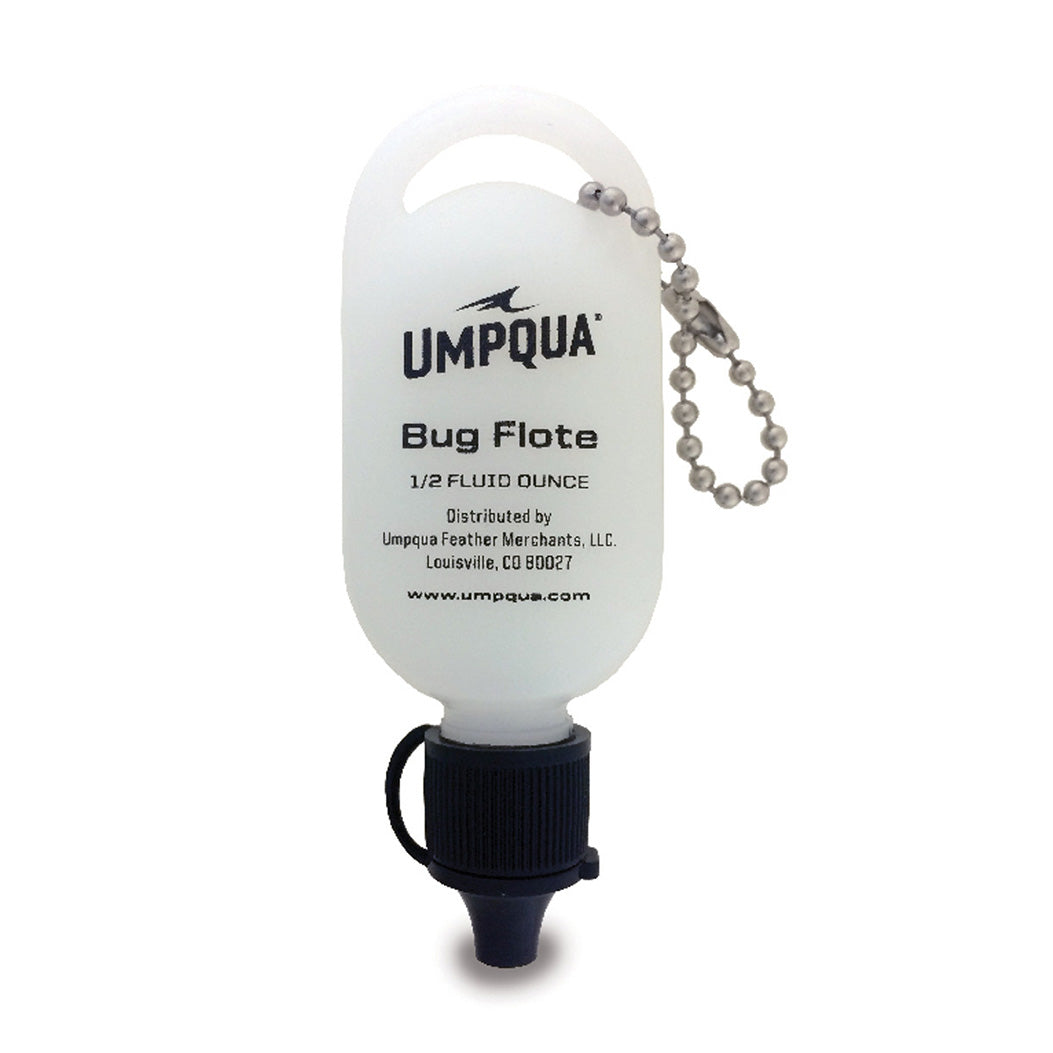 Umpqua - Daves Bug Flote dry fly floatant shown with a bead chain attachment for your vest with a white background - Murray's Fly Shop