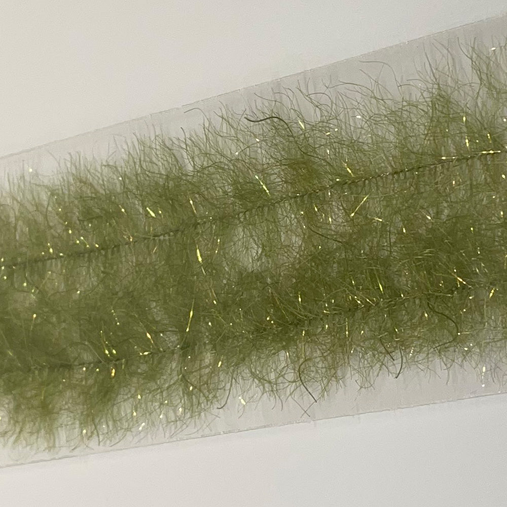 Olive Flash Blend Baitfish Brush shown on a white background - Murray's Fly Shop