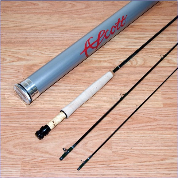 Murray Mountain Trout Rod three piece and aluminum tube displayed on a wood background