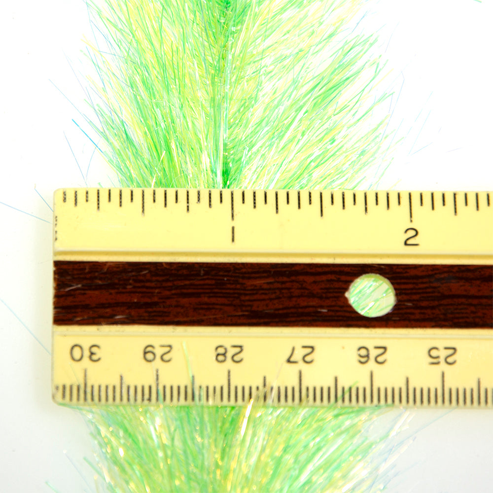 Translucy Fly Brush for fly tying in Chartreuse 2" with ruler on white background