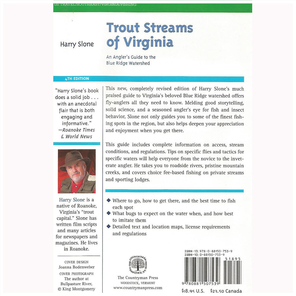 Shown is the back of the book Trout Streams of Virginia 